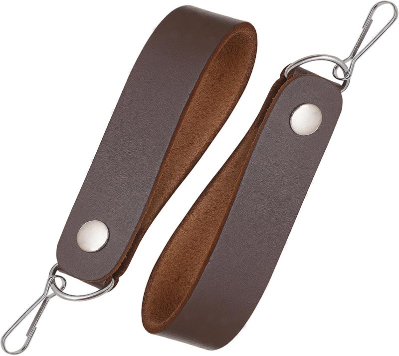 EZE Sporran Hangers Suspenders Straps- Pair Of Celtic Embossed & Plain Genuine Leather Suspenders with Metal D-Ring & Hook - Image 1